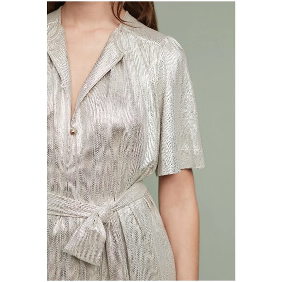 Sabina Musayev Anthropologie Mercury Silver Shirt Dress XS short sleeve metallic - Picture 3 of 12